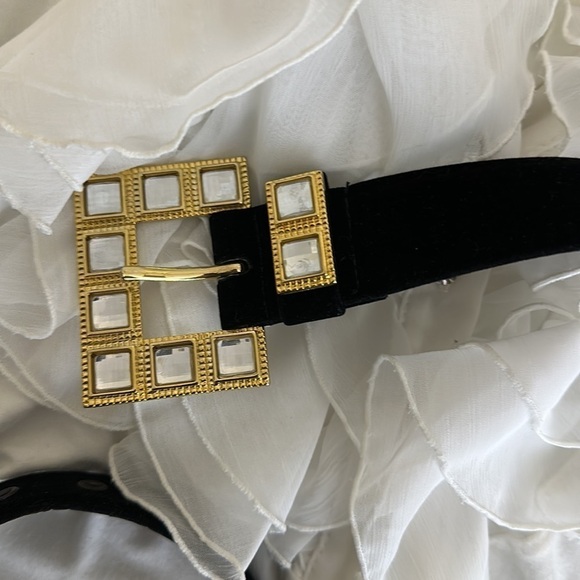 Anne Klein for Calderon Vintage Leather Velvet Belt with Crystal Buckle SzM - Picture 11 of 11